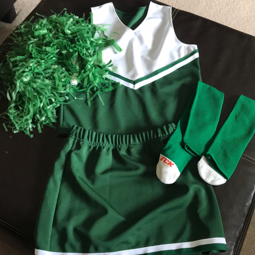 Girls cheerleading uniform socks and pom-pom